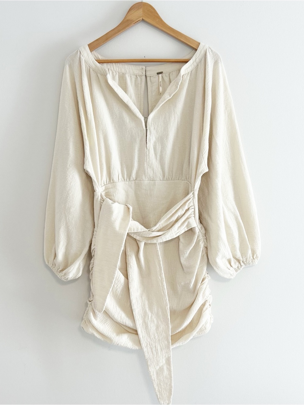 Free People the Only One boho long sleeve wrap mini dress cream